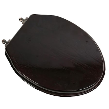 Plumbing Technologies Designer Solid Elongated Oak Wood Toilet Seat With Oil Rubbed Bronze Hinges, Dark Brown Oak 5F1E2-18OB